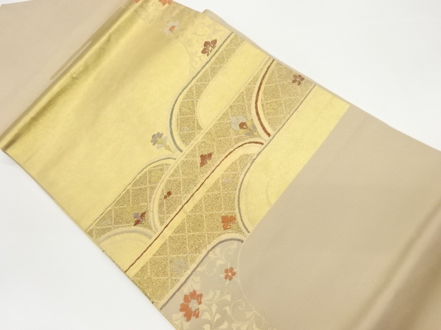 JAPANESE KIMONO / VINTAGE NAGOYA OBI / WOVEN FLOWER ARABESQUE & ABSTRACT STRIPE